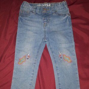 Cat & Jack Baby Girls Unicorn Blue Jeans Stretch Elastic Waist Size 18 Months